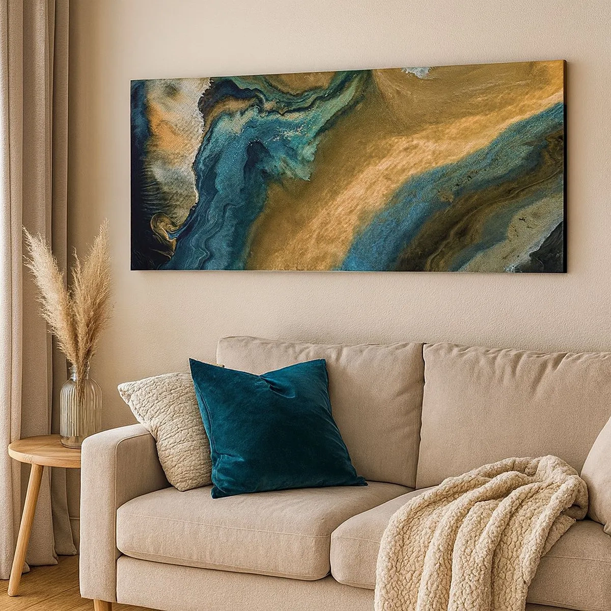 Impression sur toile - Image sur toile - Bleu - jaune - influences mutuelles - 100x40 cm