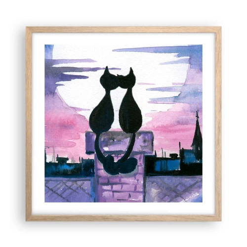 Affiche dans un chêne clair - Poster - Rendez-vous sous la lune - 50x50 cm