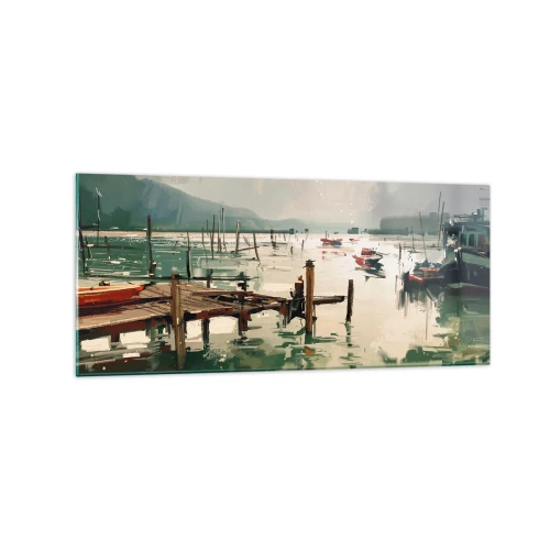 Impression sur verre - Image sur verre - Un port pittoresque avec des bateaux sur une eau calme - 120x50cm - Trempé dans une lune en fusion - Décoration murale moderne pour le salon et la chambre ARTTOR