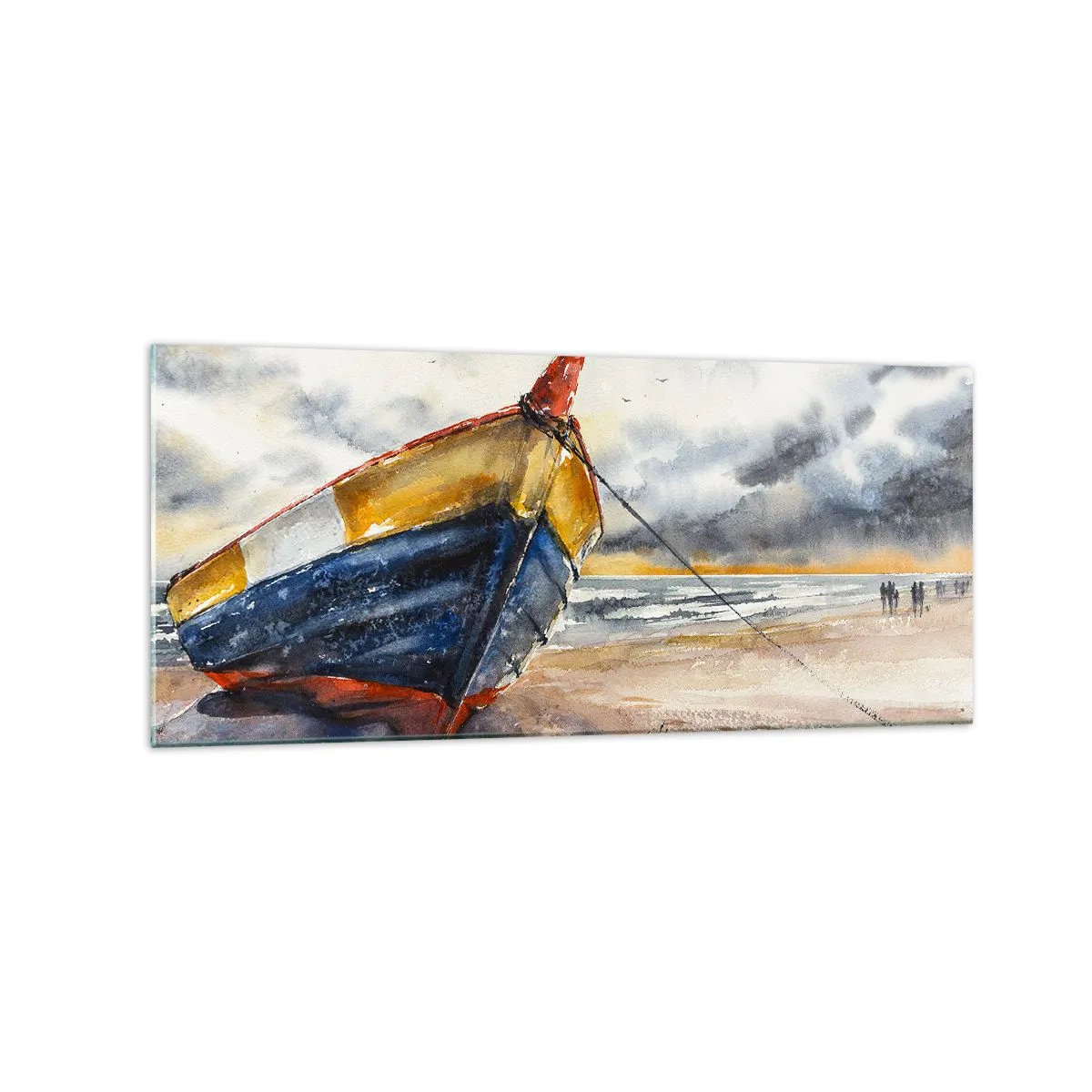 Impression sur verre - Image sur verre - Un bateau pittoresque sur la plage sous un ciel nuageux - 120x50cm - Repos sur le rivage - Décoration murale moderne pour le salon et la chambre ARTTOR