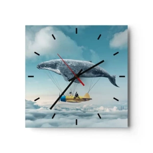 Horloge murale - Pendule murale - Une baleine volante transporte un avion dans un décor surréaliste. - 30x30cm - Pourquoi pas? - Décoration murale moderne pour le salon et la chambre ARTTOR