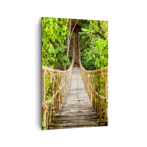 Impression sur toile - Image sur toile - Un pont suspendu dans une forêt tropicale pleine de verdure - 80x120cm - Suspendu dans la nature - Décoration murale moderne pour le salon et la chambre ARTTOR