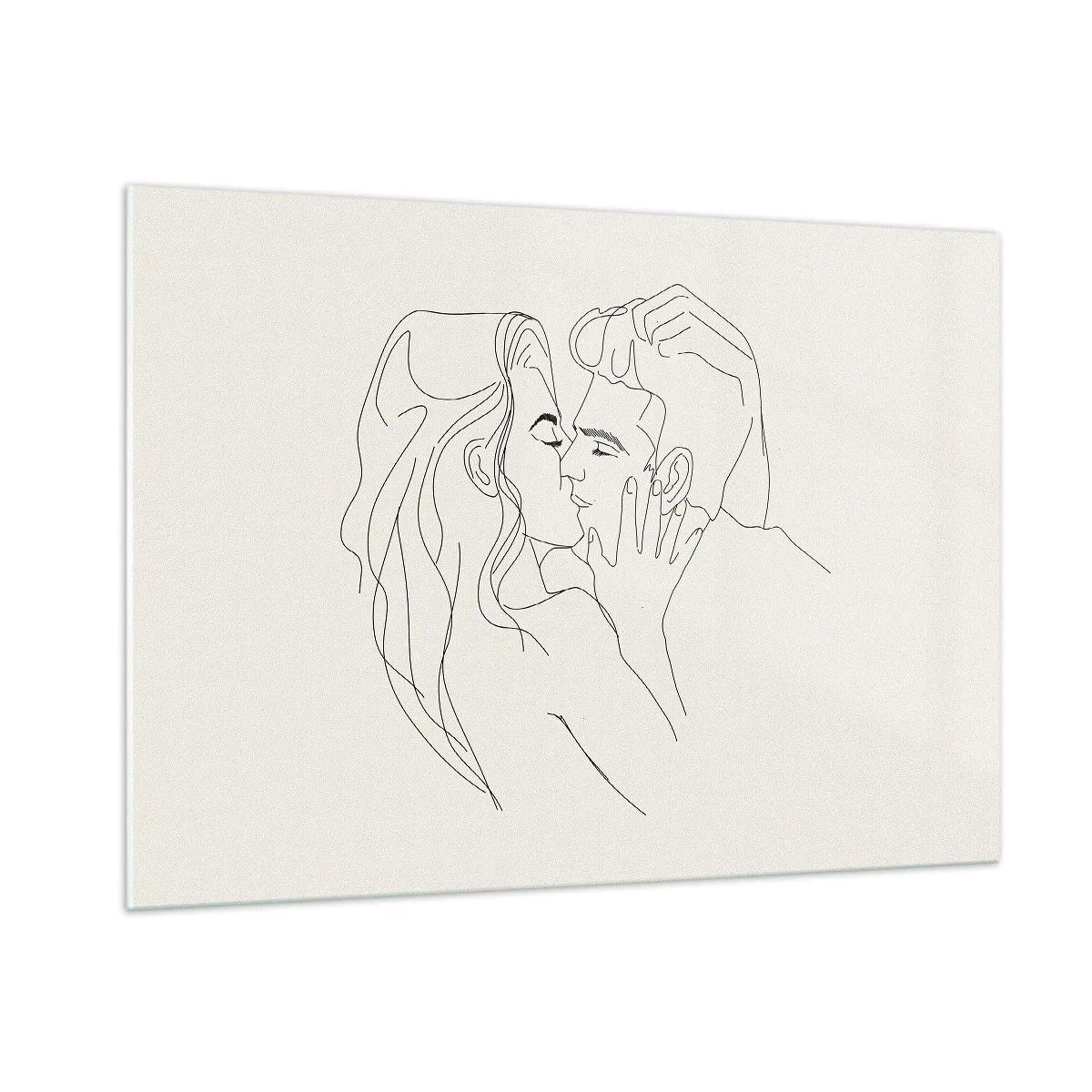 Impression sur verre - Image sur verre - Un baiser sensuel d'un couple dans la ligne de contour - 100x70cm - Enlacé de sentiment - Décoration murale moderne pour le salon et la chambre ARTTOR