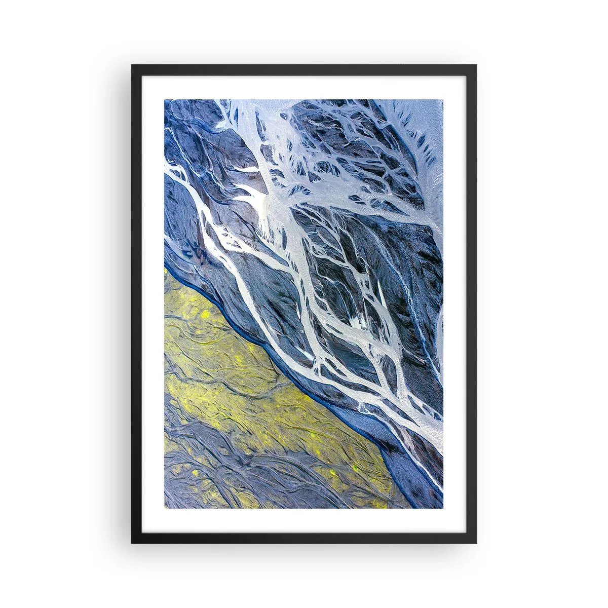 Affiche dans un cadre noir - Poster - Une composition abstraite ressemblant à des rivières et des rochers. - 50x70cm - Peintures rupestres de la nature - Décoration murale moderne pour le salon et la chambre ARTTOR