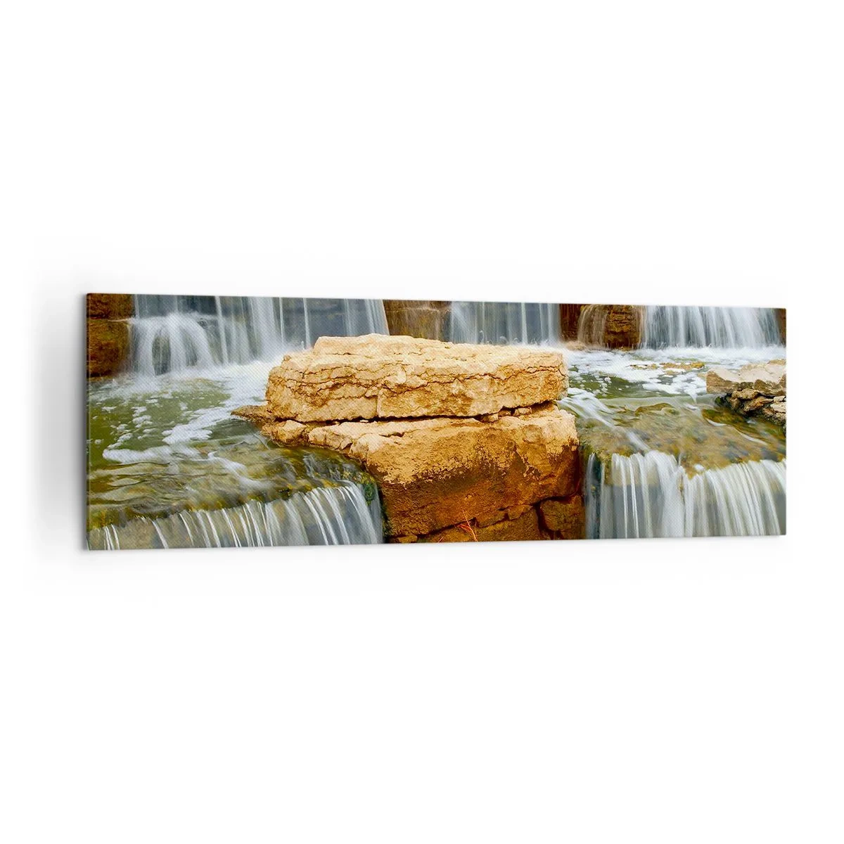 Impression sur toile - Image sur toile - Une cascade qui coule sur des marches de pierre - 160x50cm - Escalier vers le ciel - Décoration murale moderne pour le salon et la chambre ARTTOR