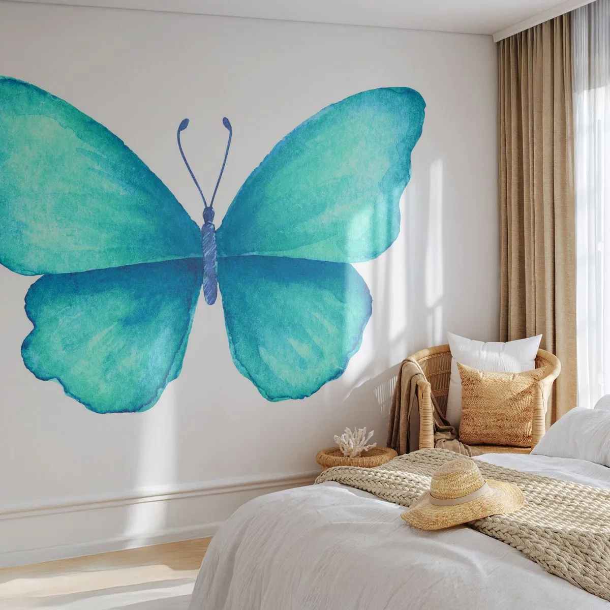 Papier Peint Photo Standard Eco - Nature turquoise - Papillon, Pour les enfants, Graphique - 150x105 cm