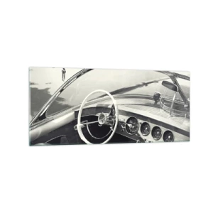 Impression sur verre - Image sur verre - Intérieur de voiture classique de style monochrome - 120x50cm - Temps pour riche - Décoration murale moderne pour le salon et la chambre ARTTOR
