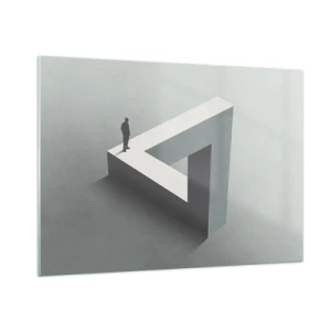 Impression sur verre - Image sur verre - Une figure sur une structure géométrique dans le style d'une illusion d'optique - 100x70cm - Mais c'est possible - Décoration murale moderne pour le salon et la chambre ARTTOR