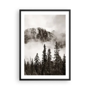 Affiche dans un cadre noir - Poster - Paysage de montagne avec des arbres et du brouillard - 50x70cm - Seigneur de granite - Décoration murale moderne pour le salon et la chambre ARTTOR