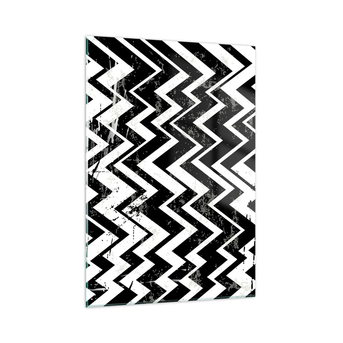 Impression sur verre - Image sur verre - Un motif en zigzag noir et blanc avec une composition et une texture dynamiques. - 50x70cm - Zig-blanc, zag-noir - Décoration murale moderne pour le salon et la chambre ARTTOR