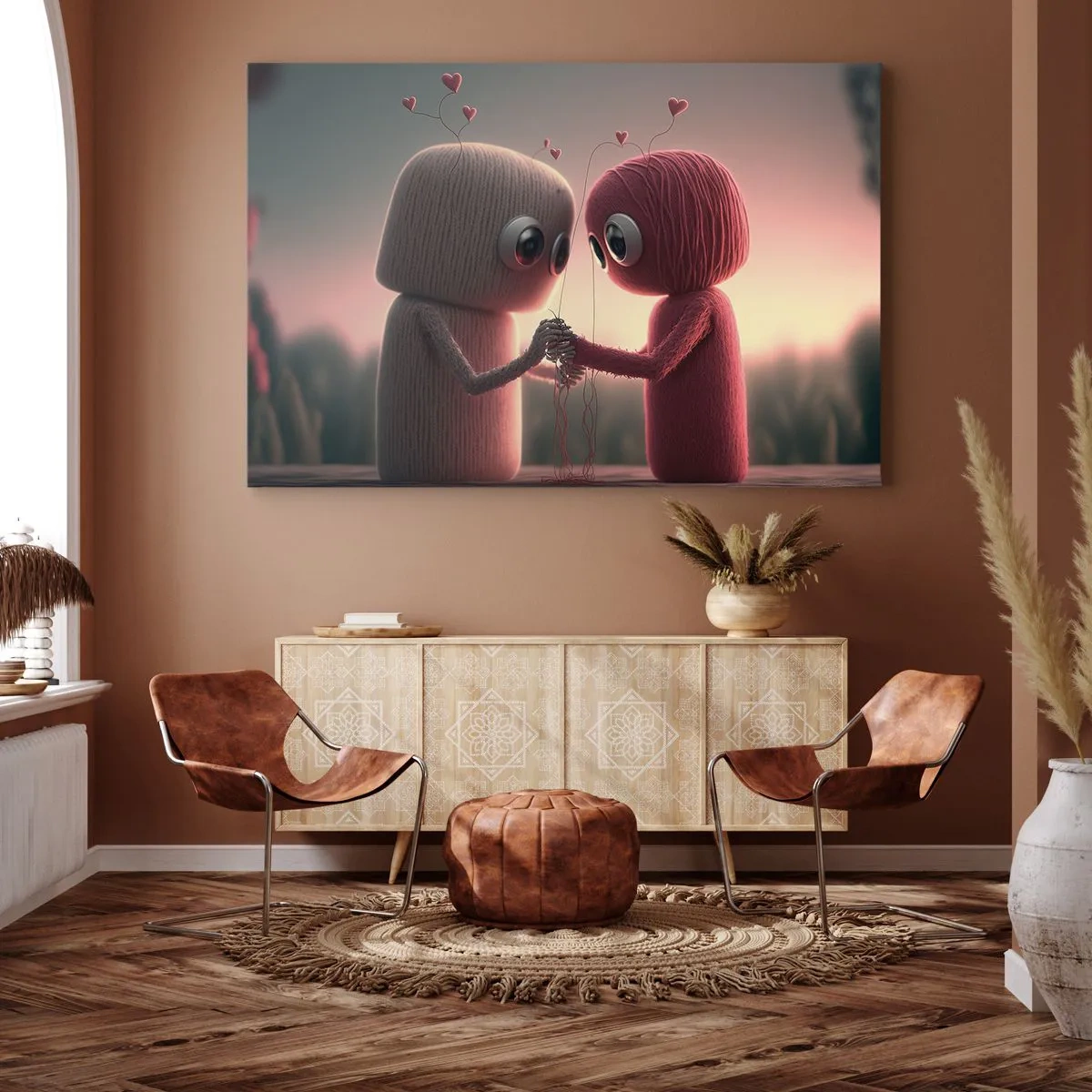 Impression sur toile - Image sur toile - Personnages en fil dans un décor charmant sur le thème du cœur - 70x50cm - Tout le monde a le droit d'aimer - Décoration murale moderne pour le salon et la chambre ARTTOR