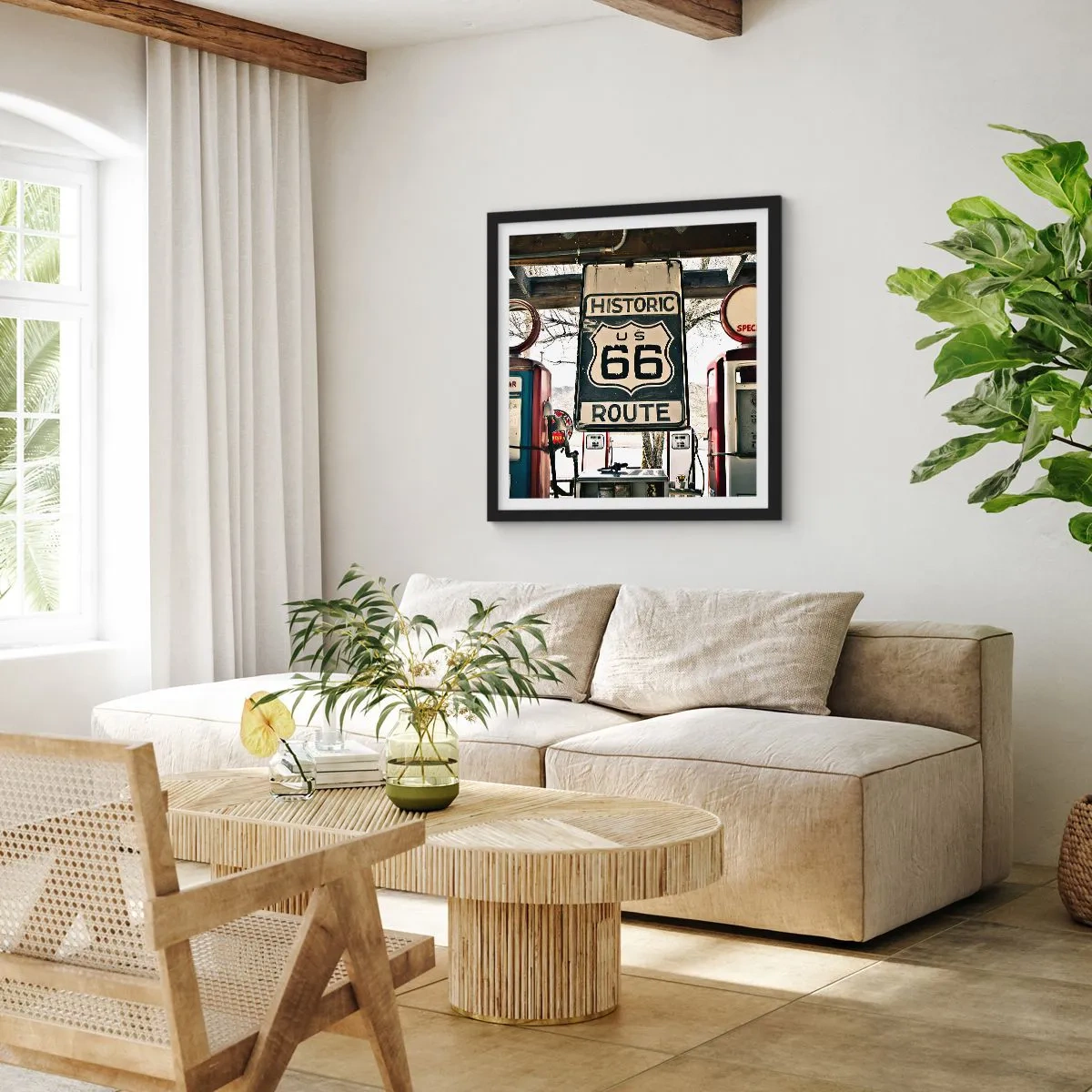 Affiche dans un cadre noir - Poster - Voyage rétro américain - 30x30 cm