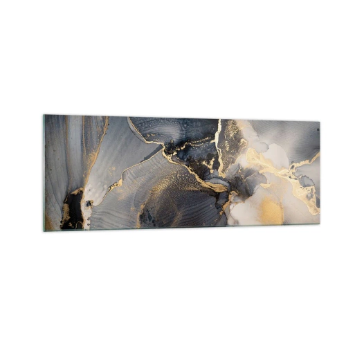 Impression sur verre - Image sur verre - Abstrait or et gris sur toile - 140x50cm - La vie de la pierre - Décoration murale moderne pour le salon et la chambre ARTTOR