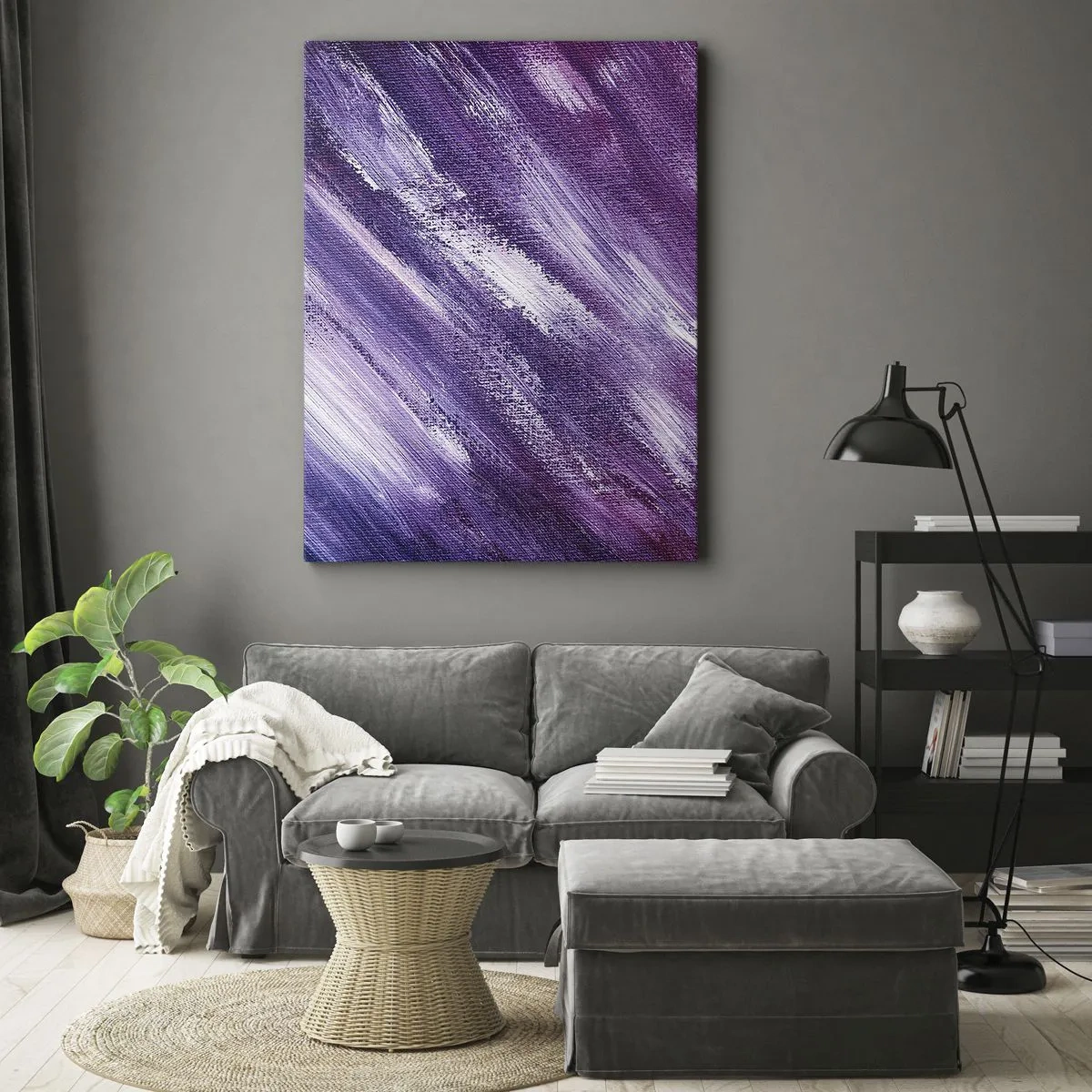 Impression sur toile - Image sur toile - Coups de pinceau abstraits dans des tons de violet et de rose - 50x70cm - Quand le vent ensoleillé souffle - Décoration murale moderne pour le salon et la chambre ARTTOR
