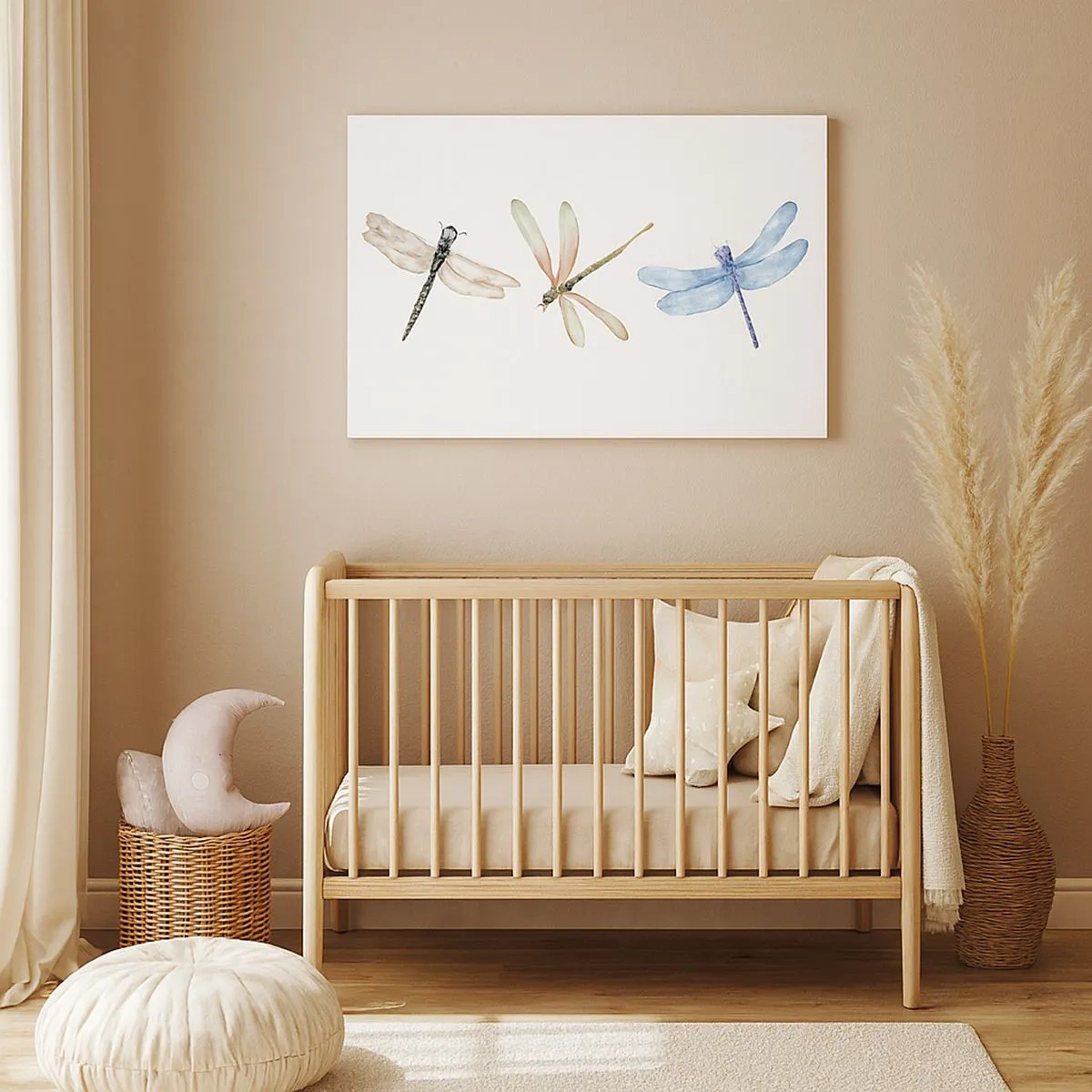 Impression sur toile - Image sur toile - Trois libellules aux couleurs pastel délicates - 70x50cm - Libellules en apesanteur - Décoration murale moderne pour le salon et la chambre ARTTOR