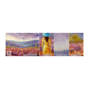 Échantillon de Papier Peint Premium Sand - Dans un monde lavande - Paysage, Femme, Champ de lavande - 100x30 cm