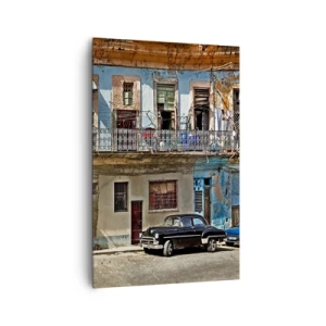 Impression sur toile - Image sur toile - Des immeubles colorés et une voiture classique dans le paysage urbain - 80x120cm - Climat hawaïen - Décoration murale moderne pour le salon et la chambre ARTTOR
