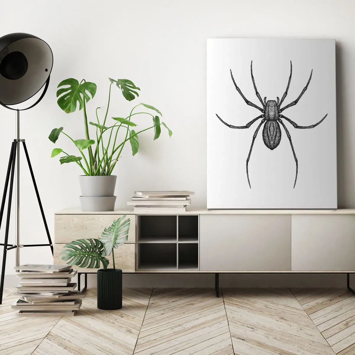 Impression sur toile - Image sur toile - Détail d'une araignée sur fond blanc dans un style dessin animé - 50x70cm - Une précision troublante - Décoration murale moderne pour le salon et la chambre ARTTOR
