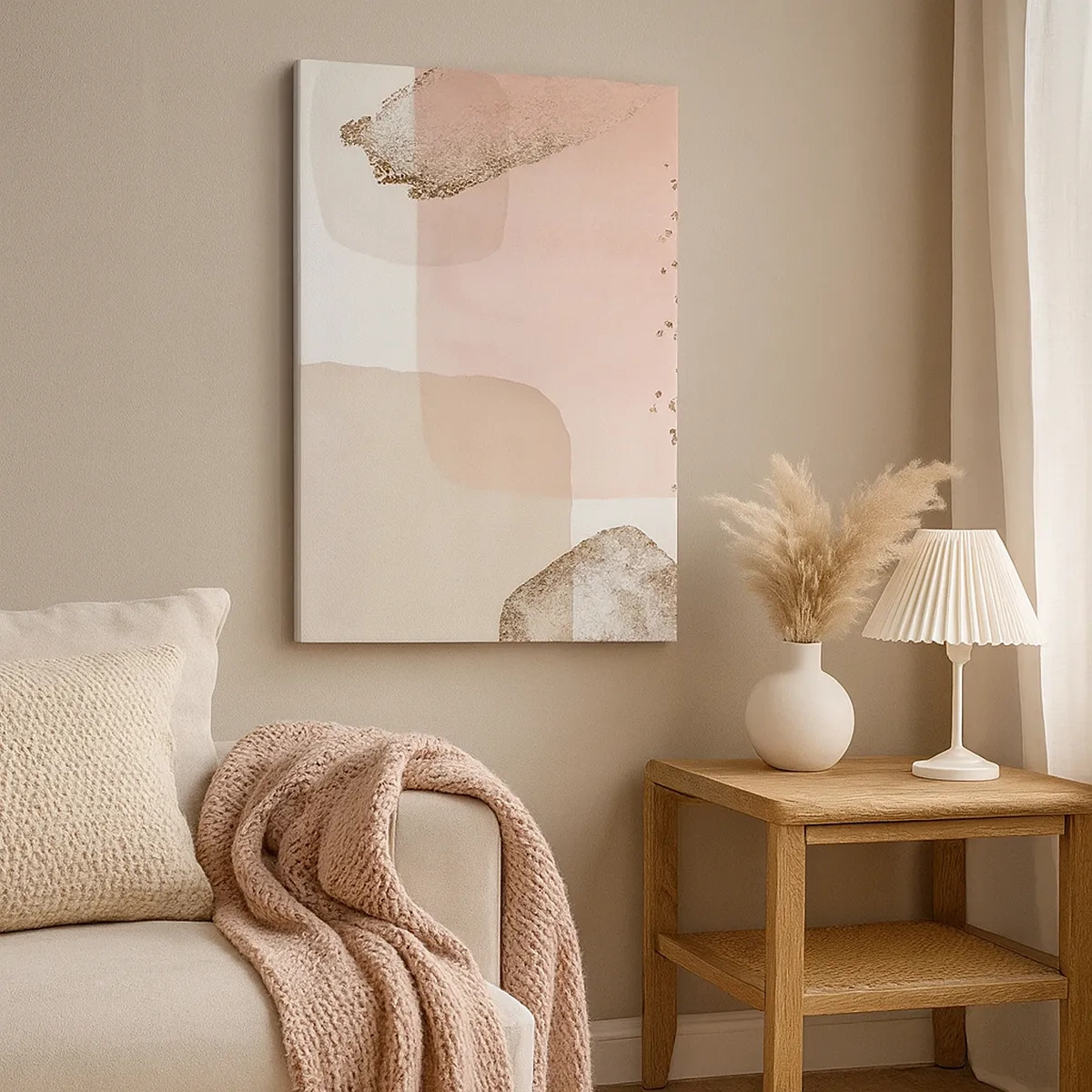 Impression sur toile - Image sur toile - Taches pastel avec éléments dorés - 50x70cm - Regard à travers la couleur - Décoration murale moderne pour le salon et la chambre ARTTOR