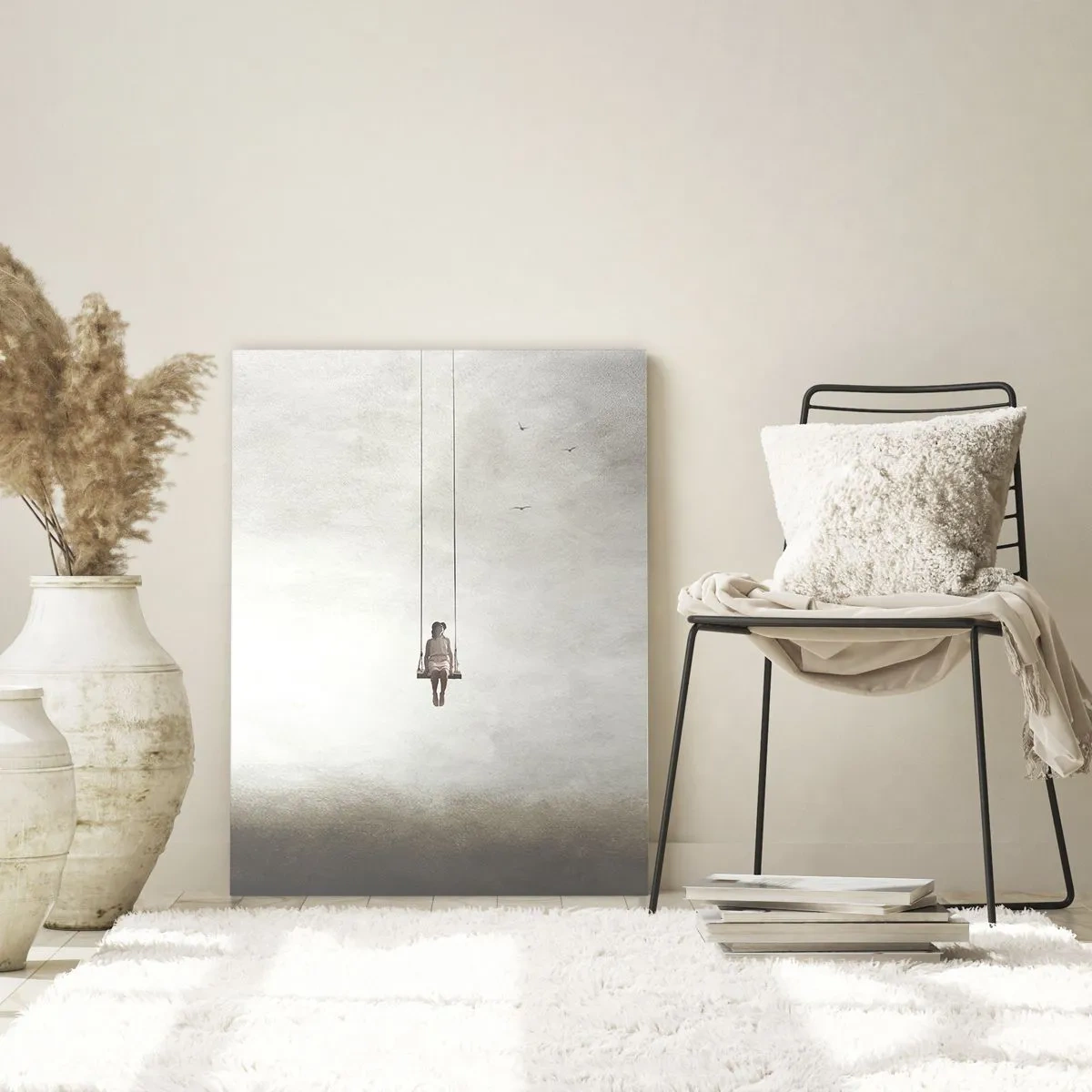 Impression sur verre - Image sur verre - Une figure sur une balançoire suspendue dans l'espace - 80x120cm - Enfant en nous - Décoration murale moderne pour le salon et la chambre ARTTOR