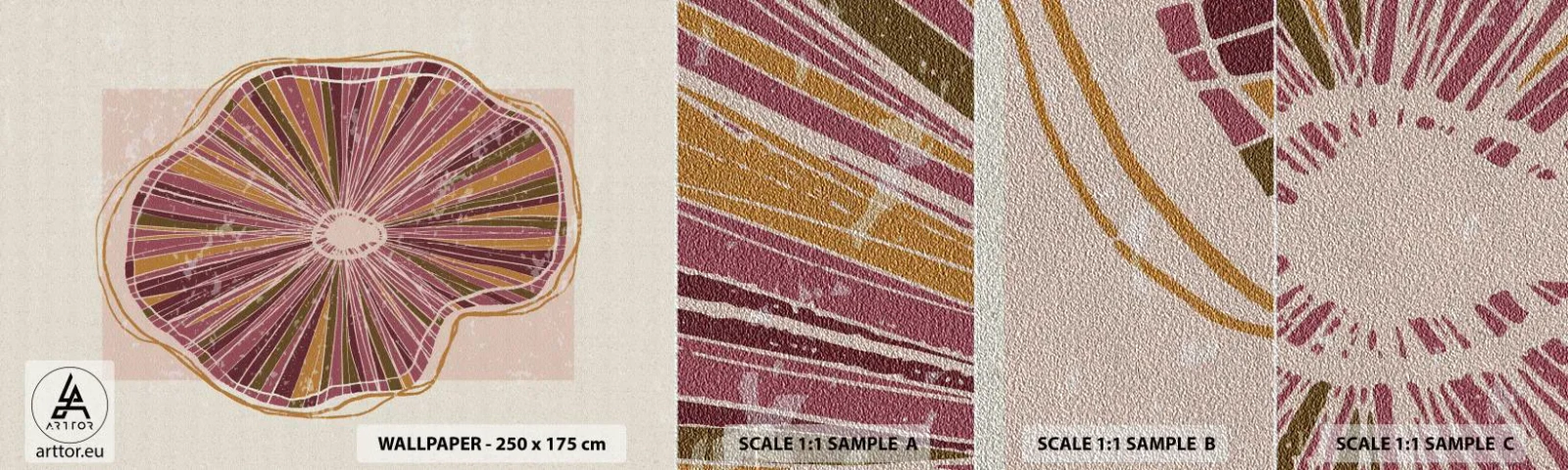 Échantillon de Papier Peint Premium Sand - Abstraction rayonnante - Bohème, Minimalisme, Abstraction - 100x30 cm