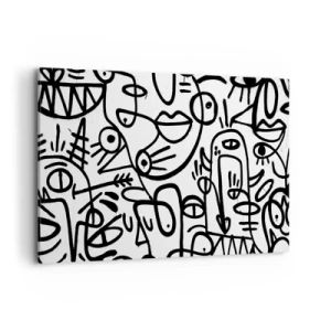 Impression sur toile - Image sur toile - Dessins abstraits en noir et blanc avec des motifs faciaux - 120x80cm - Visages et mirages - Décoration murale moderne pour le salon et la chambre ARTTOR
