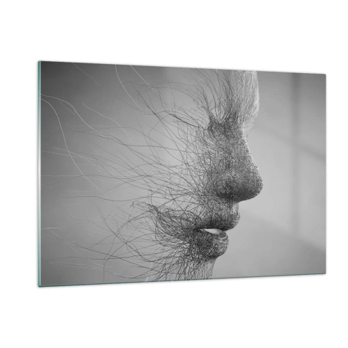 Impression sur verre - Image sur verre - Profil de visage abstrait noir et blanc avec des lignes - 120x80cm - L'esprit du vent - Décoration murale moderne pour le salon et la chambre ARTTOR