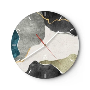 Horloge murale - Pendule murale - Des taches colorées et une ligne dorée créent un motif en mosaïque - 30x30cm - Composition mosaïque avec un fil d'or - Décoration murale moderne pour le salon, la cuisine et la chambre ARTTOR