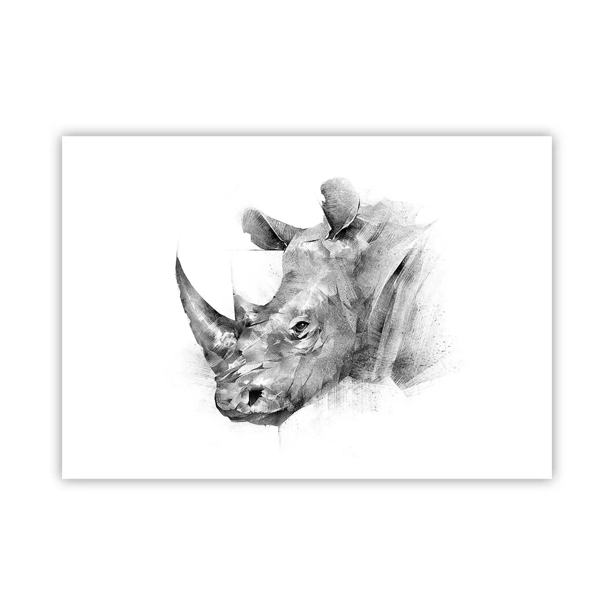 Affiche - Poster - Portrait artistique d'un rhinocéros en noir et blanc - 100x70cm - Potrait africain - Décoration murale moderne pour le salon et la chambre ARTTOR