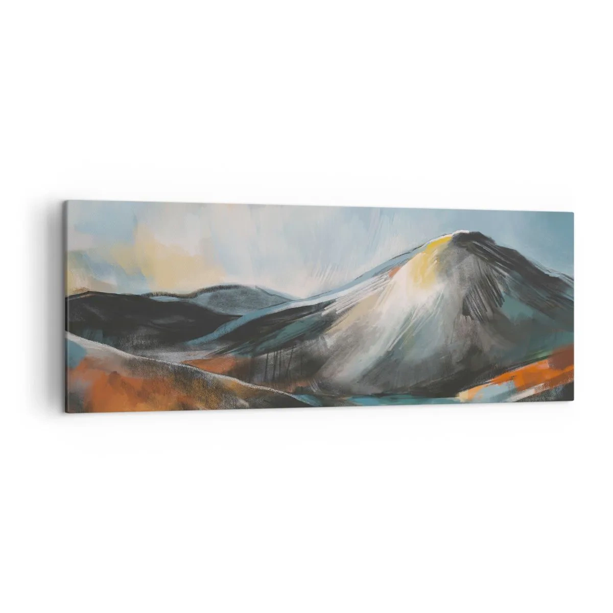 Impression sur toile - Image sur toile - Paysage de montagne abstrait aux tons chauds - 140x50cm - Brut et beau - Décoration murale moderne pour le salon et la chambre ARTTOR