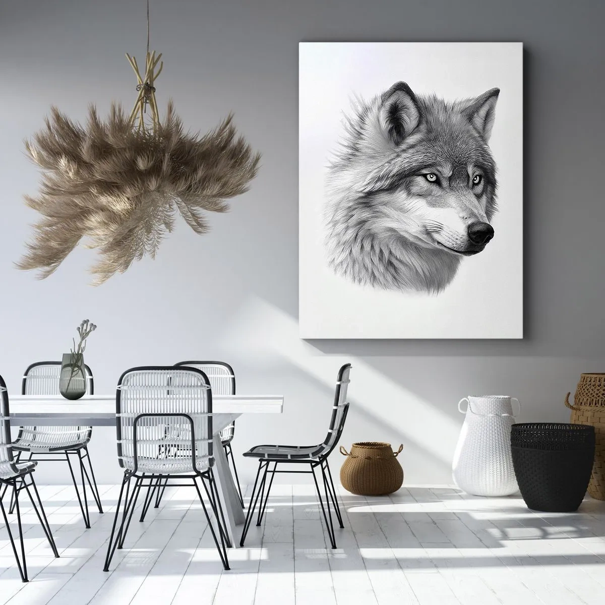 Impression sur toile - Image sur toile - Un portrait réaliste d'un loup dans des tons de gris. - 50x70cm - Alpha – sans aucun doute - Décoration murale moderne pour le salon et la chambre ARTTOR