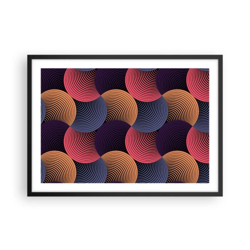 Affiche dans un cadre noir - Poster - Cercles géométriques dans des tons de rose, violet et or - 70x50cm - Dans un rythme circulaire - Décoration murale moderne pour le salon et la chambre ARTTOR