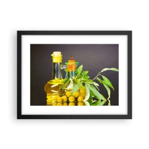 Affiche dans un cadre noir - Poster - Nature morte aux olives et à l'huile d'olive - 40x30 cm