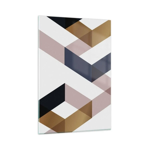 Impression sur verre - Image sur verre - Motifs géométriques dans les tons or et bleu marine - 80x120cm - Plats et angles - Décoration murale moderne pour le salon et la chambre ARTTOR