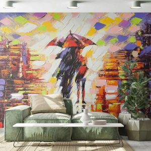 Papier Peint Photo Standard Eco - Ensemble à travers la nuit et la pluie - Abstraction, Couple amoureux, Marcher sous la pluie - 300x210 cm