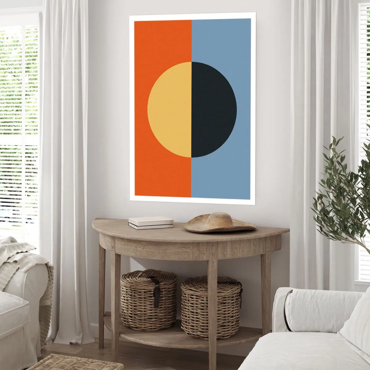 Affiche - Poster - Composition géométrique avec un cercle et des couleurs contrastées - 50x70cm - Composition de chaleur et de fraîcheur - Décoration murale moderne pour le salon et la chambre ARTTOR