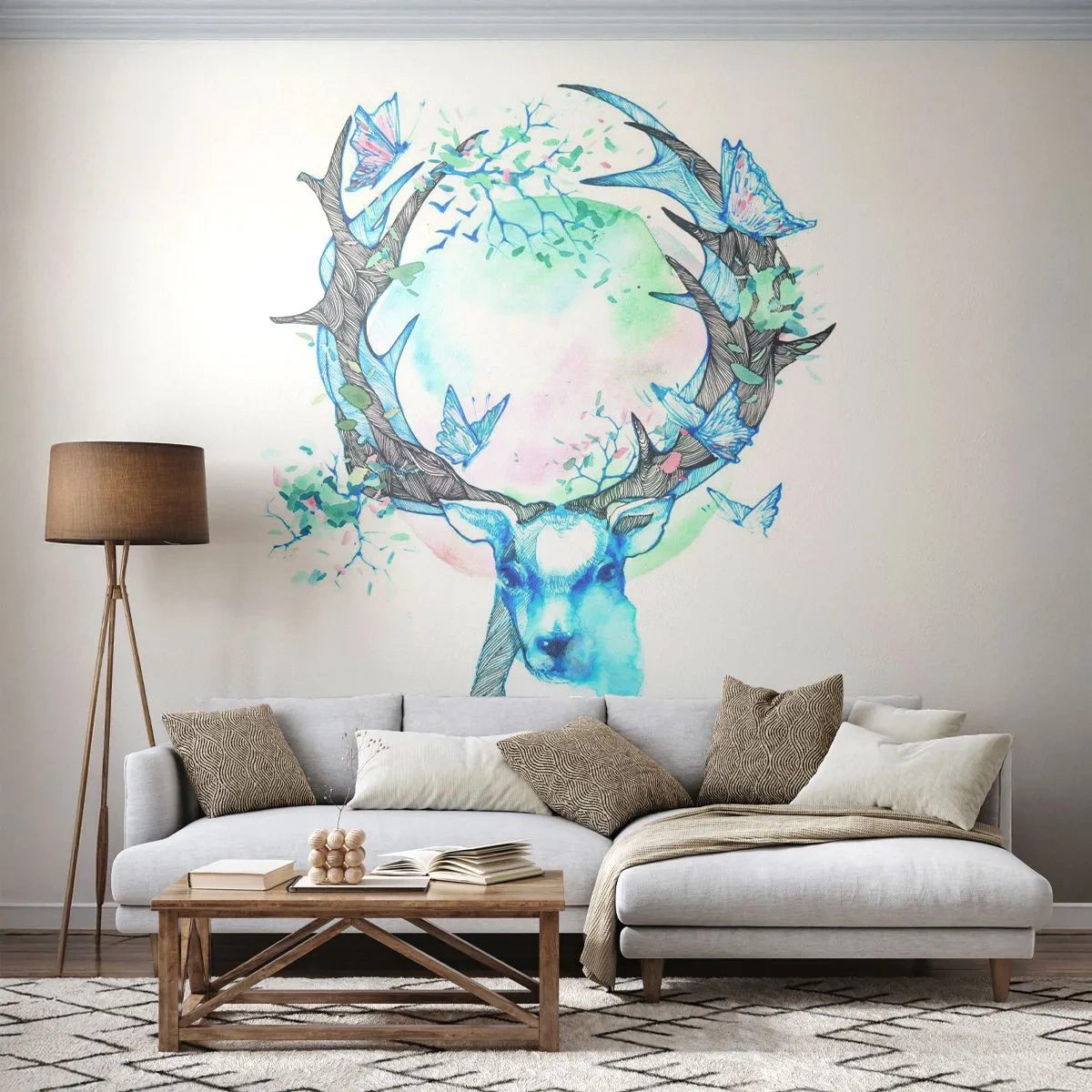Papier Peint Autocollant Deluxe Sticker - La force et la délicatesse de la nature - Abstraction, Cerf, Nature - 250x175 cm