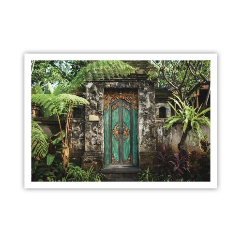 Affiche - Poster - Portes décoratives entourées de végétation tropicale - 100x70cm - Porte vers un monde exotique - Décoration murale moderne pour le salon et la chambre ARTTOR