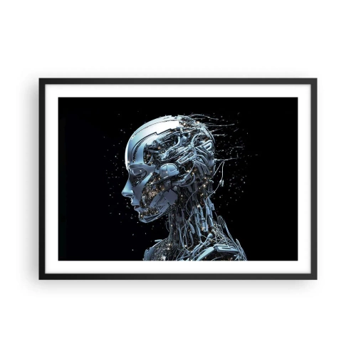 Affiche dans un cadre noir - Poster - Portrait futuriste d'un cyborg dans un style industriel sur fond noir. - 70x50cm - La technologie est une femme - Décoration murale moderne pour le salon et la chambre ARTTOR