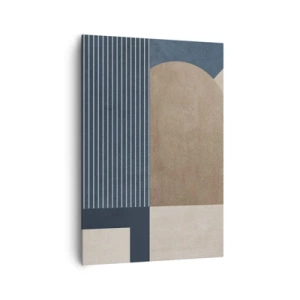 Impression sur toile - Image sur toile - Figures géométriques dans les tons beige et bleu marine avec des lignes - 70x100cm - Composition simple et en rondeur - Décoration murale moderne pour le salon et la chambre ARTTOR