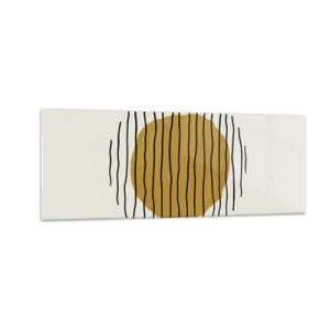 Impression sur verre - Image sur verre - Un motif minimaliste avec un cercle jaune et des lignes noires. - 140x50cm - Abstraction tremblante de chaleur - Décoration murale moderne pour le salon et la chambre ARTTOR