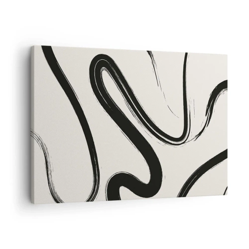Impression sur toile - Image sur toile - Lignes courbes noires et blanches sur fond clair - 70x50cm - Fantaisie en noir et blanc - Décoration murale moderne pour le salon et la chambre ARTTOR