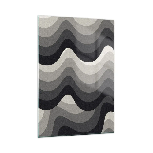 Impression sur verre - Image sur verre - Les vagues dans les tons de gris créent un motif rythmique et géométrique - 50x70cm - Vague après vague - Décoration murale moderne pour le salon et la chambre ARTTOR