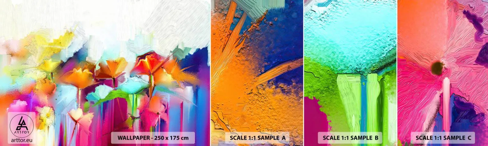 Échantillon De Papier Peint Standard Eco - L'arc-en-ciel s'est épanoui - Abstraction, Fleurs, Morceau - 100x30 cm