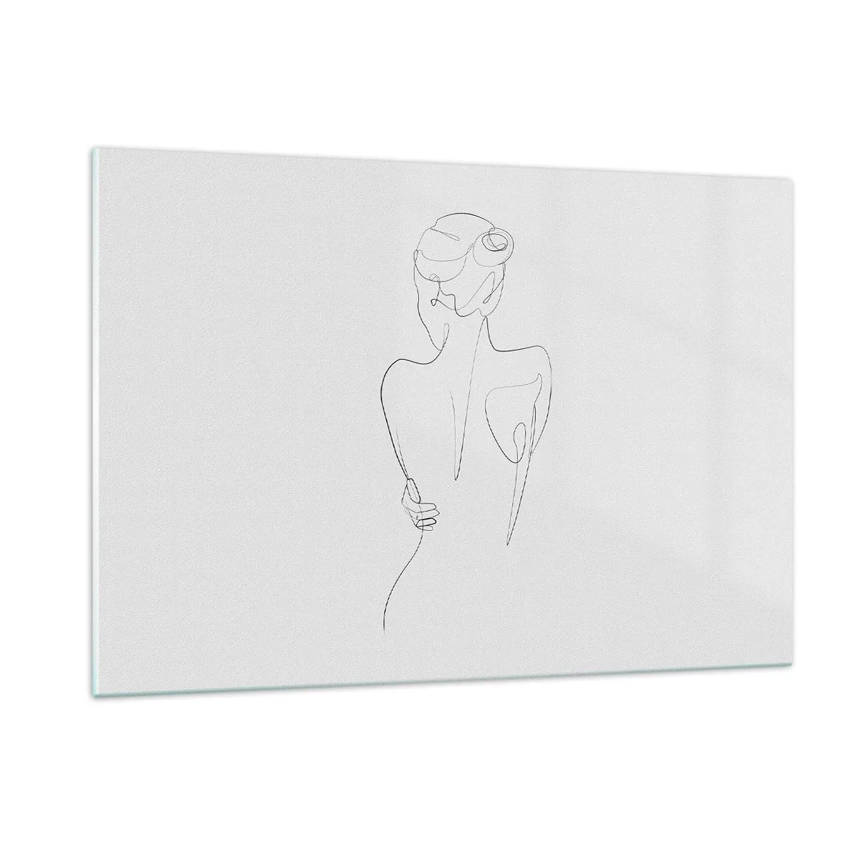 Impression sur verre - Image sur verre - Un croquis délicat d'une seule ligne d'une femme de dos. - 120x80cm - Musique corporelle - Décoration murale moderne pour le salon et la chambre ARTTOR