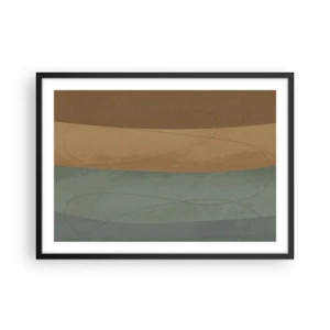 Affiche dans un cadre noir - Poster - Composition abstraite dans des tons de terre naturels - 70x50cm - Composition horizontale - Décoration murale moderne pour le salon et la chambre ARTTOR