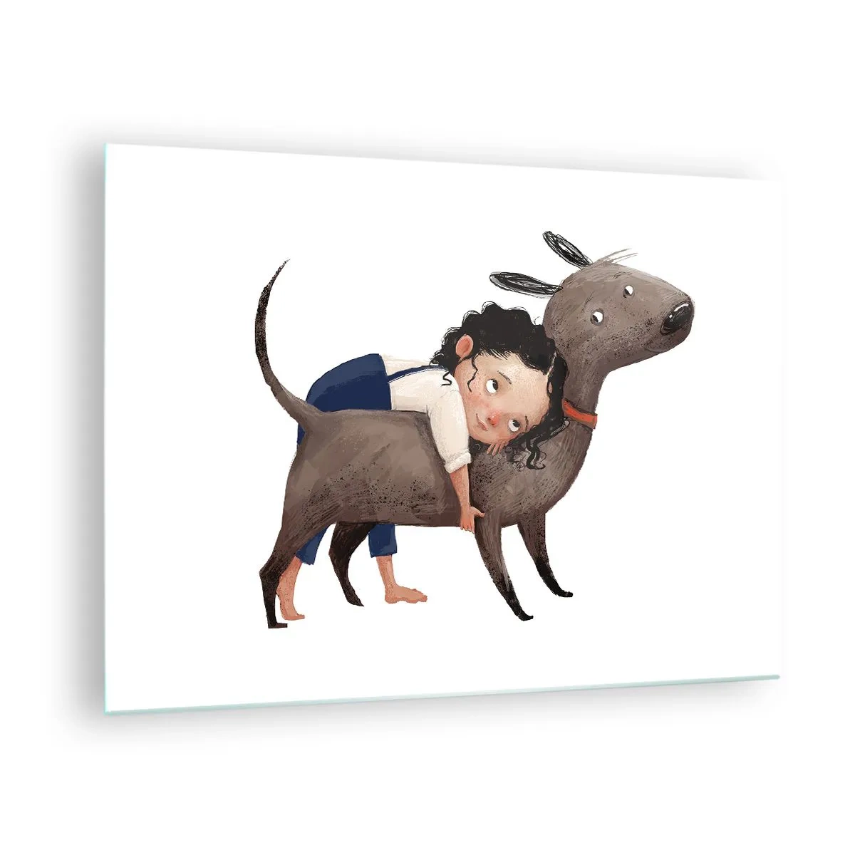 Impression sur verre - Image sur verre - Une fille serrant un gros chien dans ses bras sur un fond blanc - 70x50cm - Les meilleurs amis - Décoration murale moderne pour le salon et la chambre ARTTOR