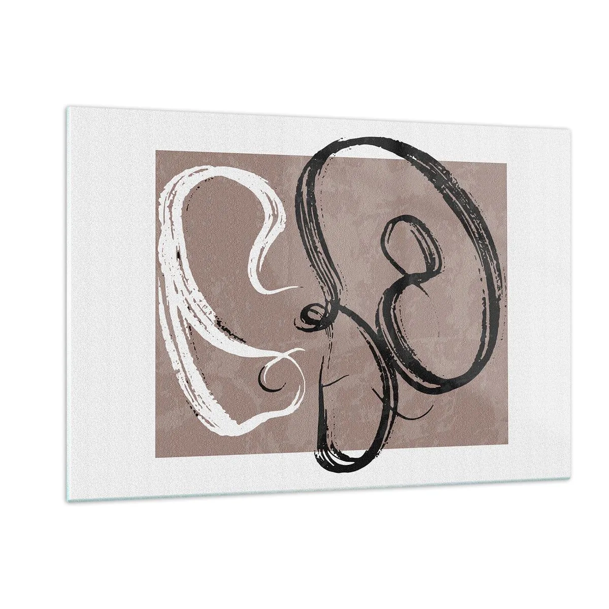 Impression sur verre - Image sur verre - Coups de pinceau dynamiques en noir et blanc sur fond beige. - 120x80cm - Composition – la recherche de la plénitude - Décoration murale moderne pour le salon et la chambre ARTTOR