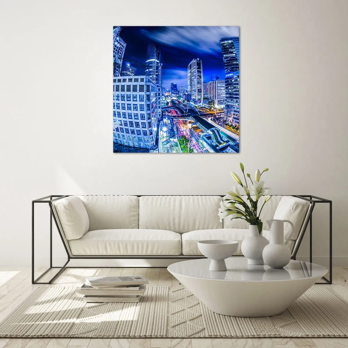 Impression sur verre - Image sur verre - Rythmes de la ville nocturne - 40x40 cm