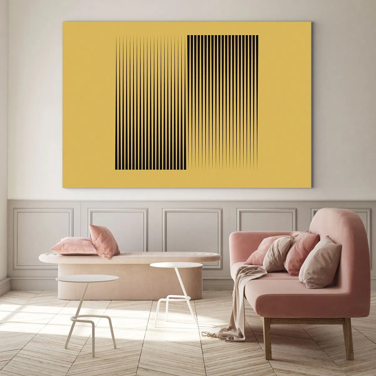 Impression sur verre - Image sur verre - Les lignes verticales noires créent une illusion géométrique - 120x80cm - Cadre opposé - Décoration murale moderne pour le salon et la chambre ARTTOR